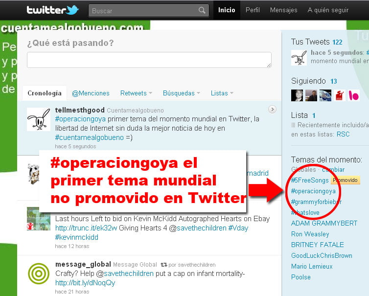 #operaciongoya primer tema del momento mundial en Twitter