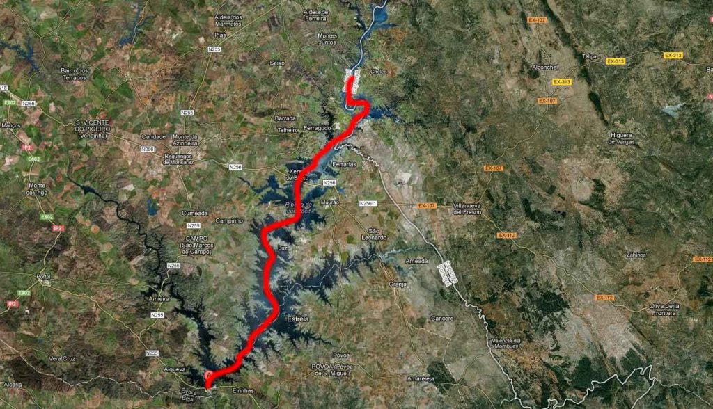 Recorrido aproximado de Carlos Peña en el Pantano de Alqueva Recorrido aproximado de Carlos Peña en el Pantano de Alqueva