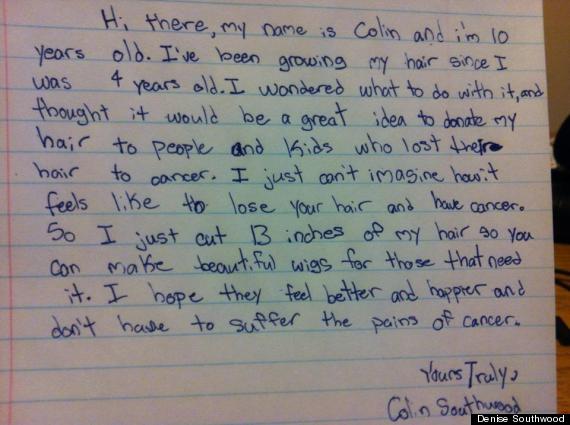 La carta que el pequeño Colin escribió tras donar su cabello