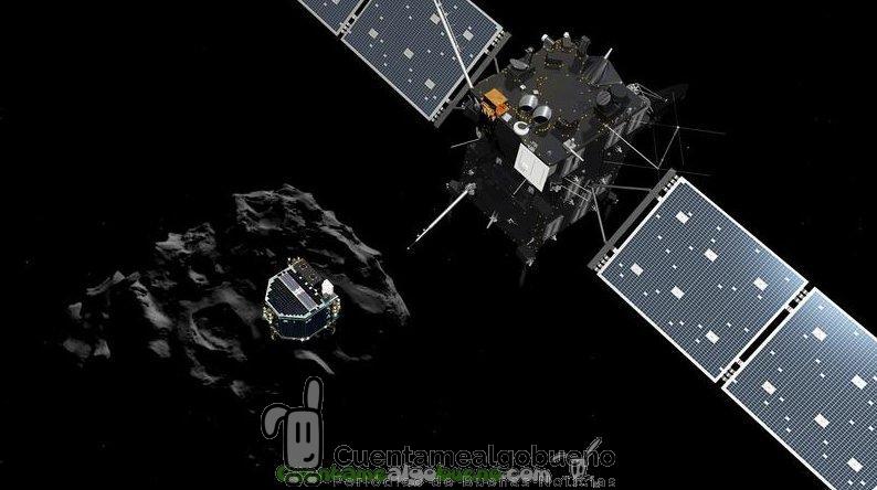 Ilustración de Philae separándose de Rosetta y descendiendo al cometa 67P/Churyumov-Gerasimenko. / ESA-ATG medialab