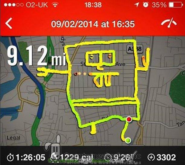 Un Bob Esponja pintado con el recorrido realizado tras una carrera. Foto: UrbanPictionaryUK.