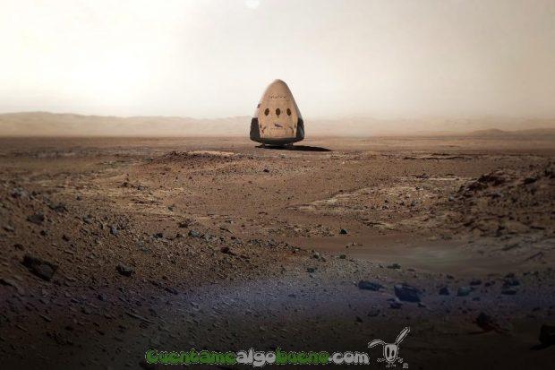 Render de la Dragon V2 en Marte (SpaceX)