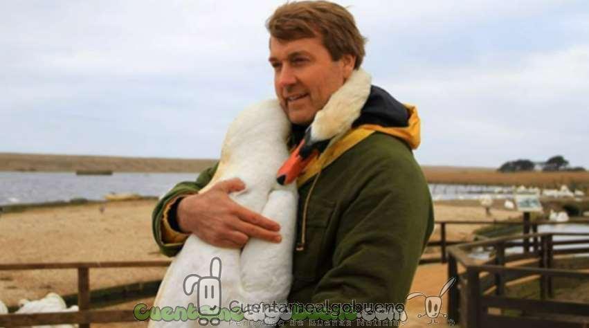 Cisne abraza a su rescatador