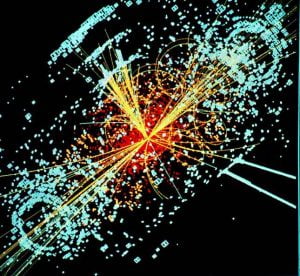 Un ejemplo de datos simulados modelados para el detector de partículas CMS en el Gran Colisionador de Hadrones (LHC) del CERN. Foto: Wikimedia Commons