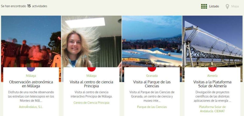 Ejemplos de actividades de turismo científico que ya están en el portal