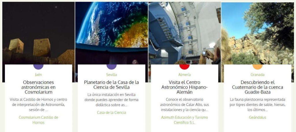 Ejemplos de actividades de turismo científico que ya están en el portal