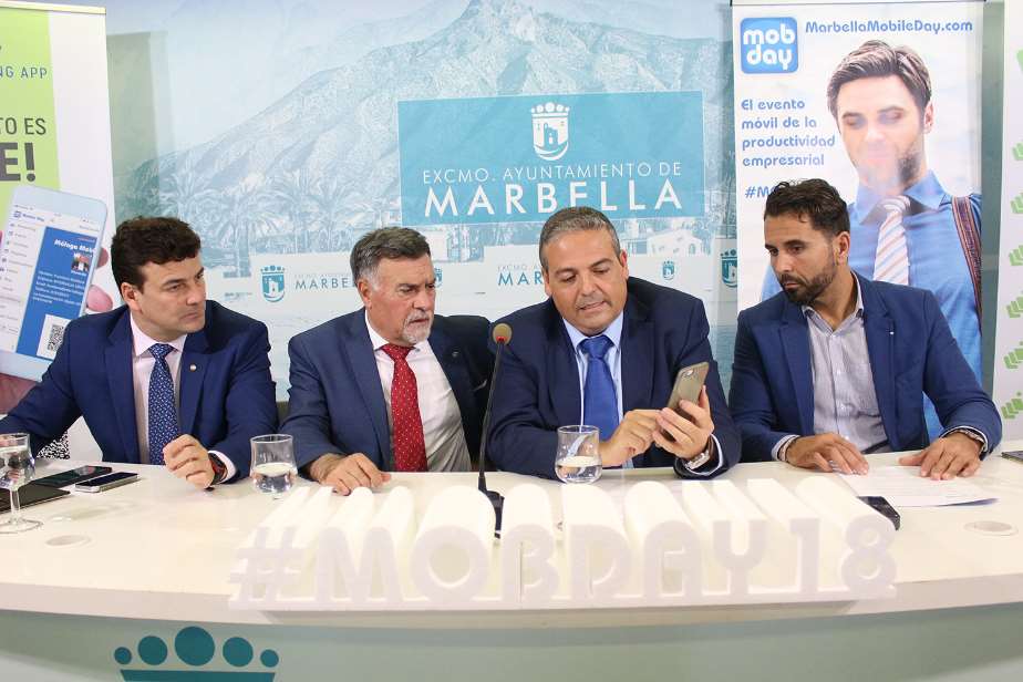 Cristóbal Garre, Baldomero León, Francisco Orellana y David García en la presentación del Marbella Mobile Day 2018