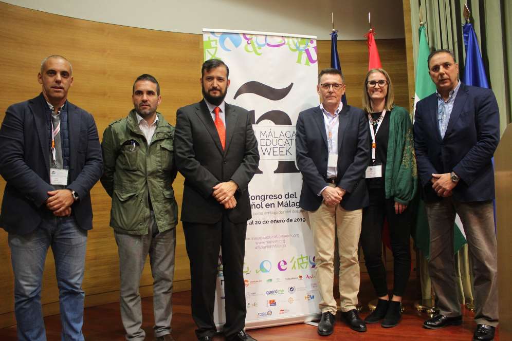 Chema Casero, Jacobo Florido, Antonio Peláez, Julio Morales, Carlota Tylance y Javier Hernández en la inauguración de la II edición de Málaga Education Week