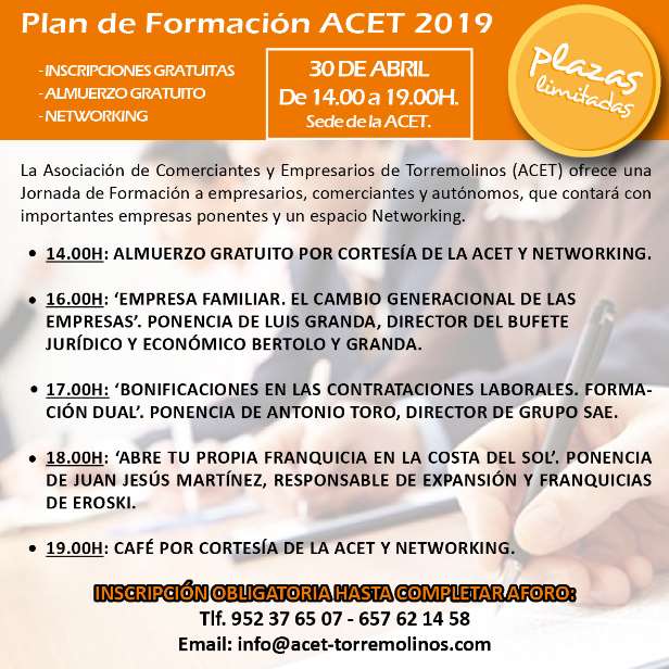 Programa de la jornada de formación empresarial en Torremolinos