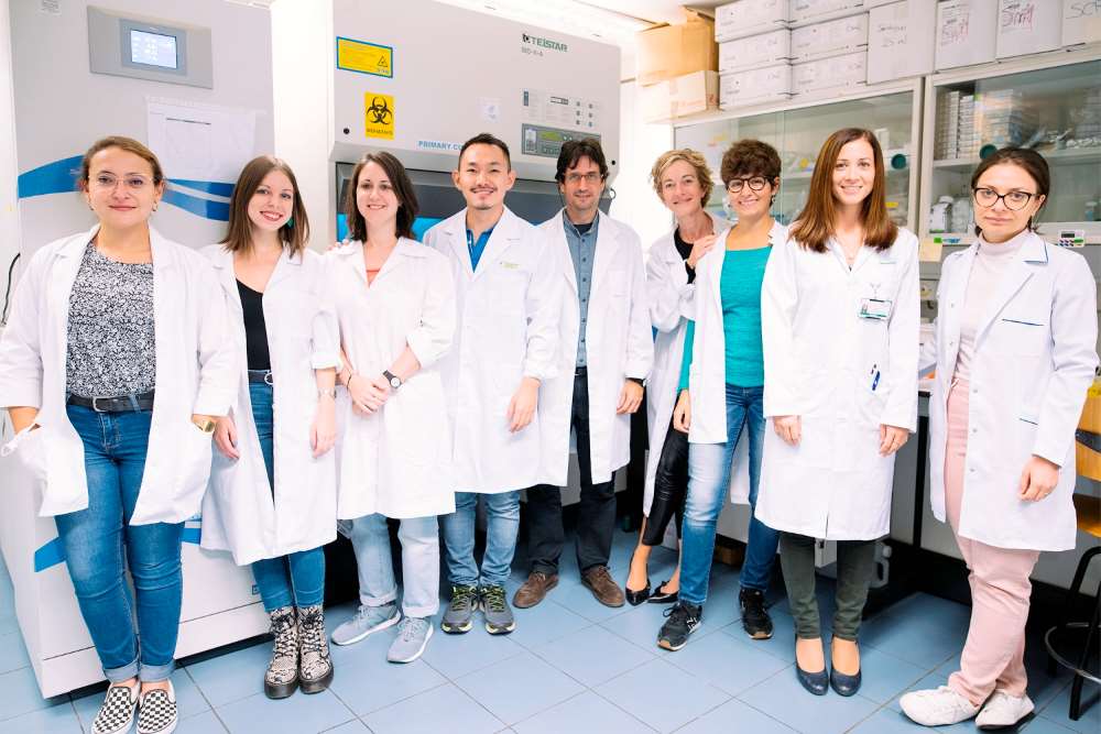 Natalia Díaz (Universitat de Barcelona -UB), Elba Marín (Hospital Clínic, UB), Marta Gabasa (UB), Rafael Ikemori (UB, primer autor del treball), Jordi Alcaraz (UB, investigador principal), Noemí Reguart (Hospital Clínic), Paula Duch (UB), Cristina Teixidó (Clínic), Marselina Arshakyan (UB). Foto cortesía de Xènia Fuentes/UB vía sinc.