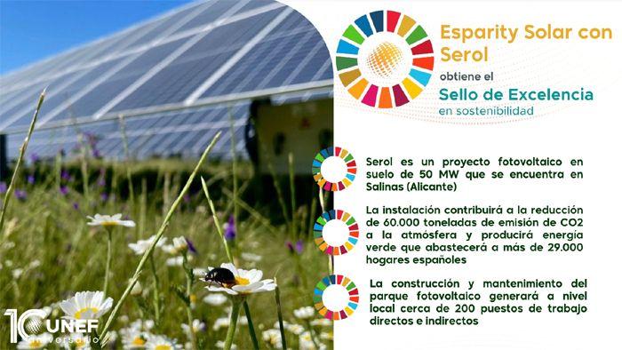 El proyecto Serol, de Esparity Solar, obtiene el Sello de Excelencia para la Sostenibilidad de UNEF